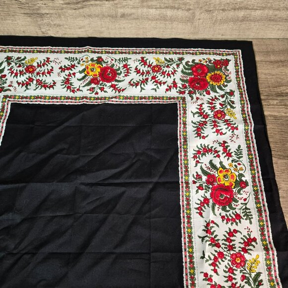 Vintage Valdrome France Vibrant Floral Cotton Scarf 24"x24" Red Yellow Flowers - Picture 8 of 10